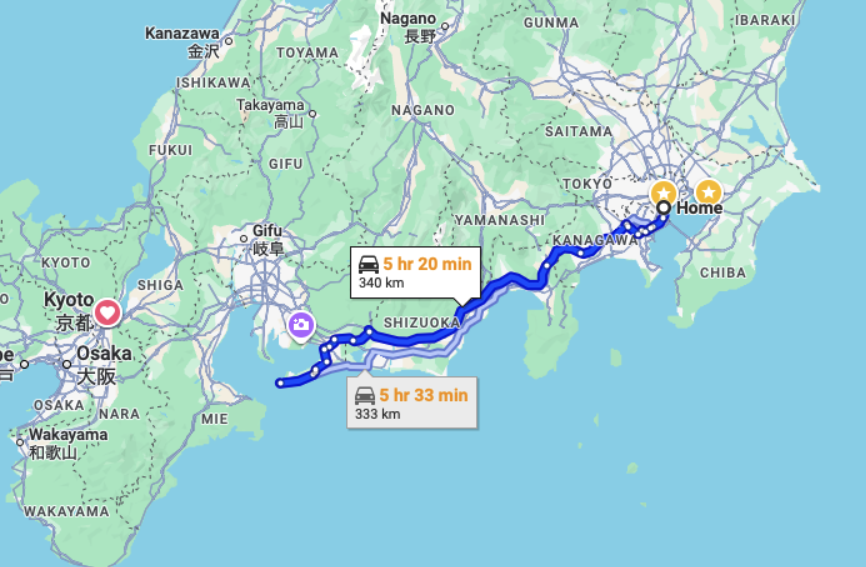 Google Maps trip from Tokyo to Irigao Ferry